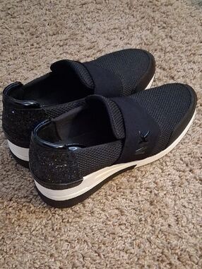 Michael Kors Black Slip-On Knit Loafers with Glitter Heel